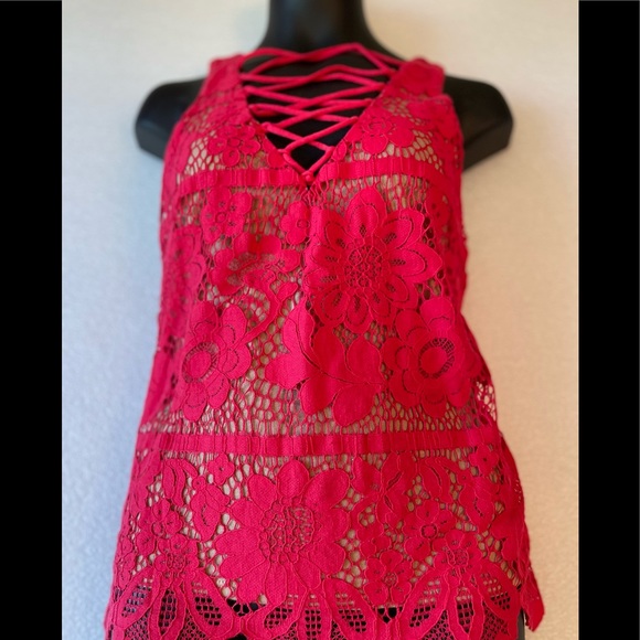 Red lace cami nude lining racer back Sz XS - Picture 1 of 7